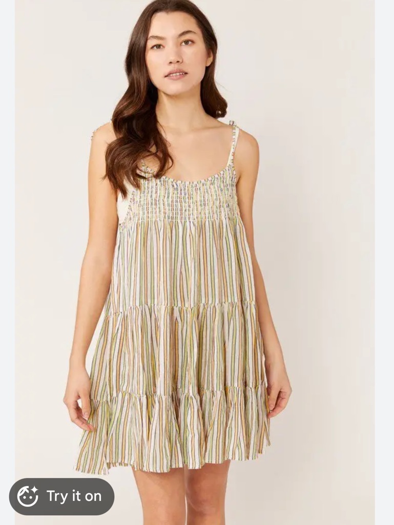 Solid And Striped Tiered Sundress In Cream And Olive